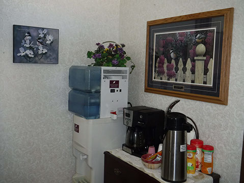 Complimentary coffee, water and tea